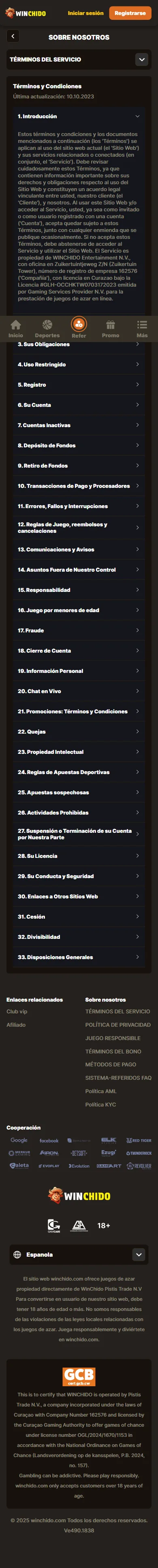 Interfaz móvil de Winchido