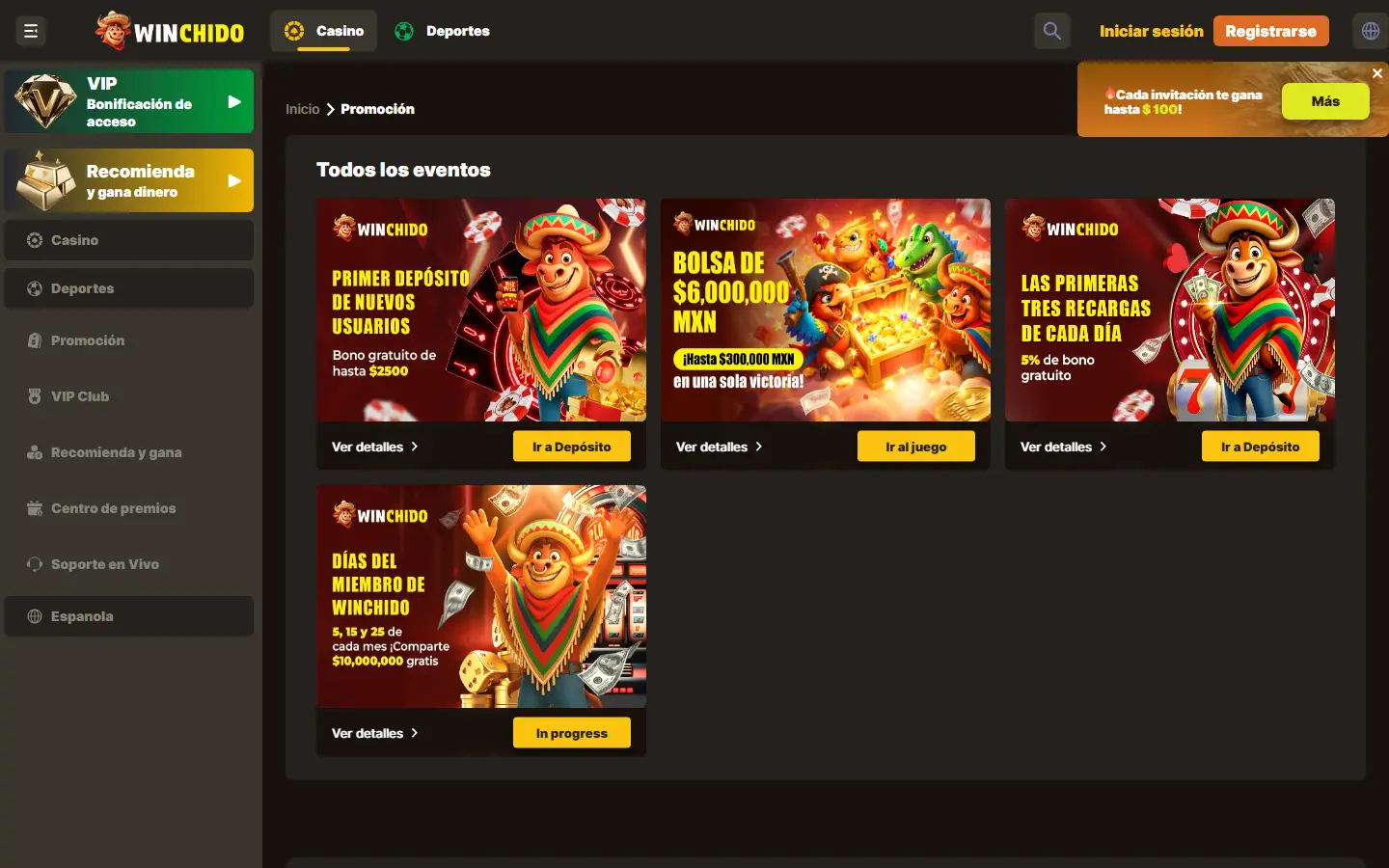 Interfaz de Winchido en español